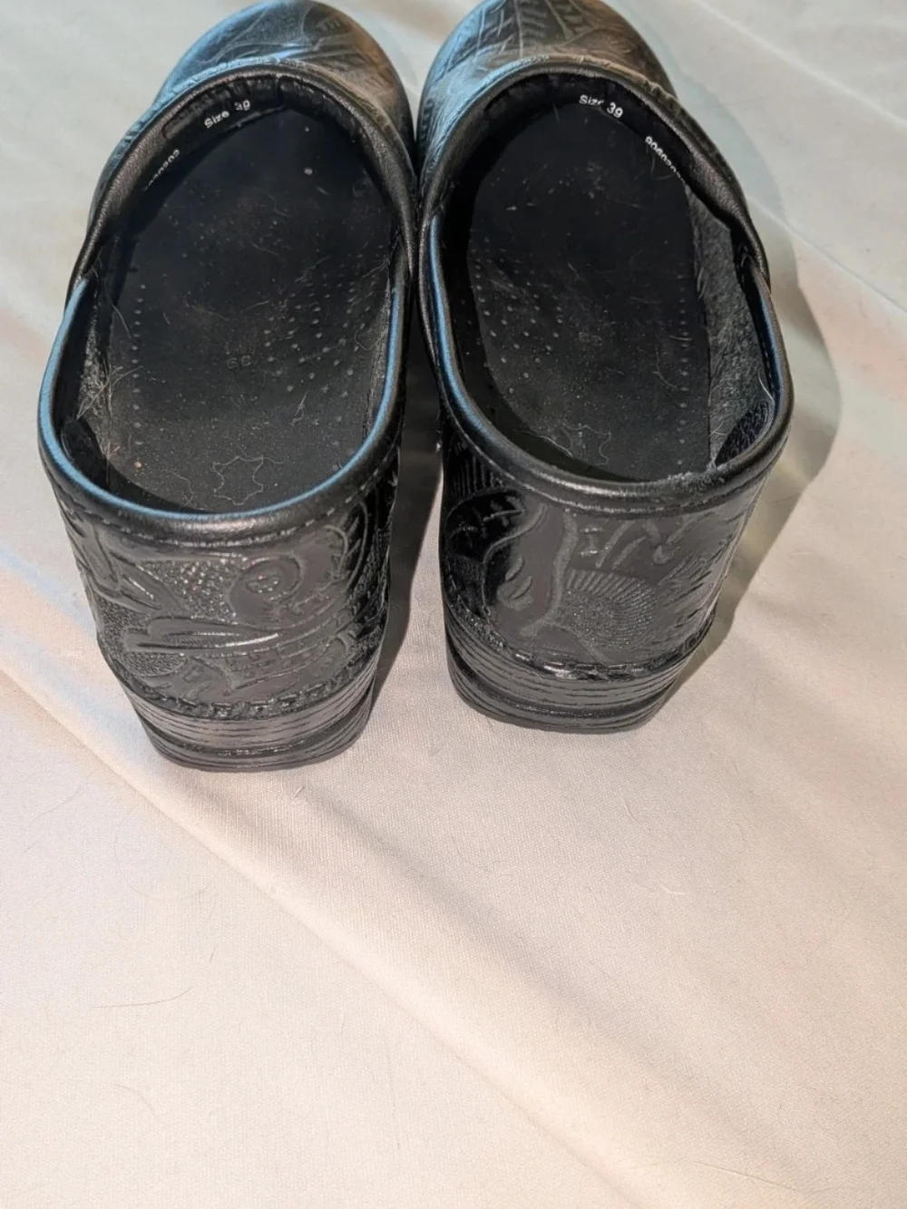Dansko Black Embossed Leather Slip-On Clogs - Picture 2 of 4
